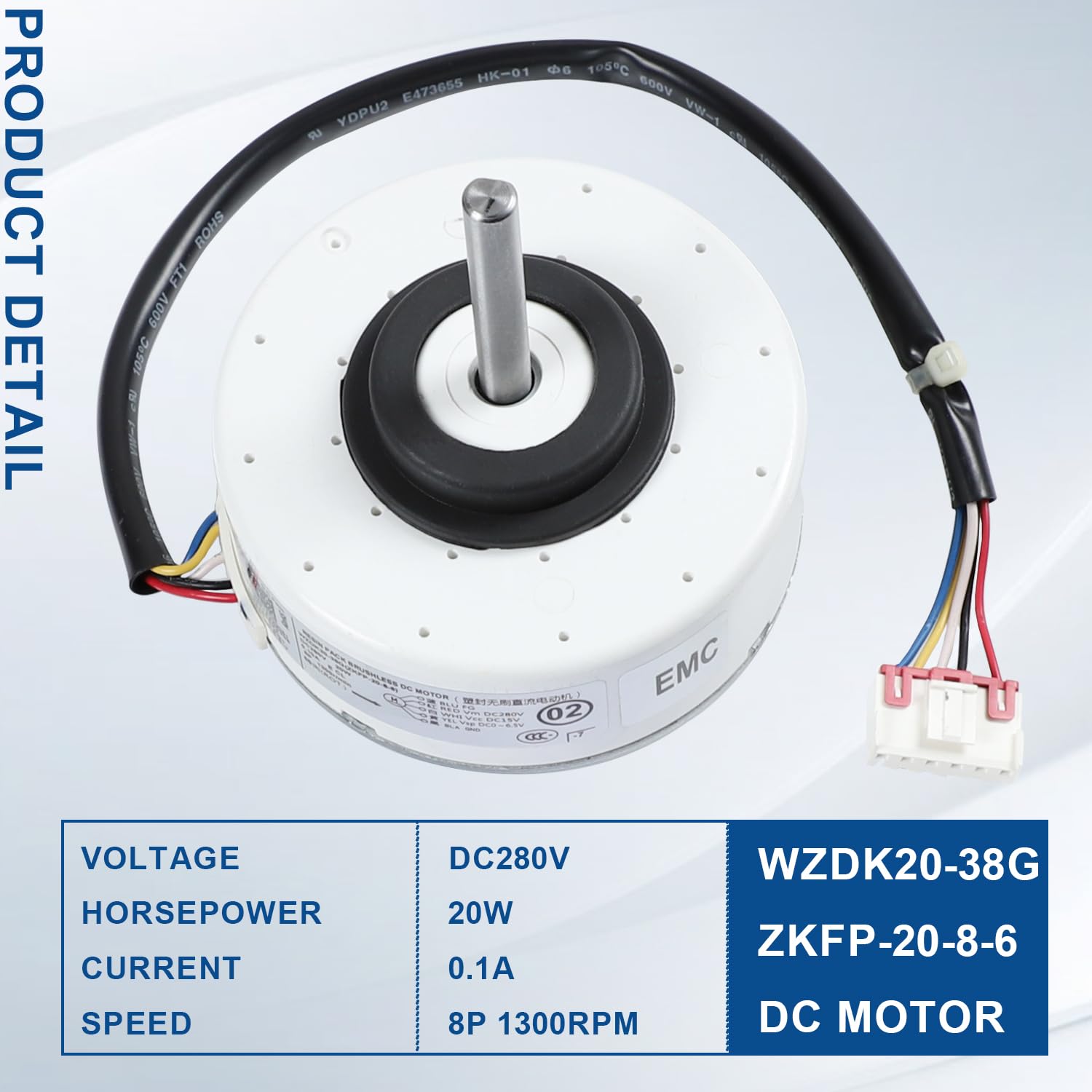 WZDK20-38G (ZKFP-20-8-6) Bürstenloser Gleichstrom-Lüftermotor für Klimaanlage | ZKFP-20-8-6-7 OEM-Teil für Zentralwechselrichter interne Klimaanlage, DC280V 20W 0.10A CCW 1300RPM
