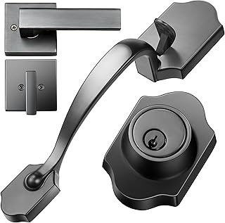 Front Door HandleSet, Entry Door Handle and Deadbolt Lock Set with Exterior Door Handle and Interior Level for Right and Left Handed Sided Doors Heavy Duty (Matte Black)