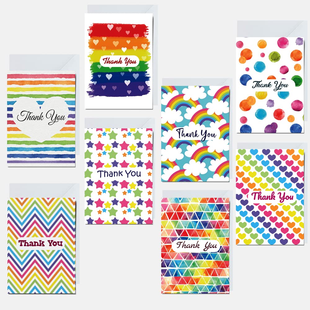 Papa Prints Pack of 12 Rainbow Thank You Cards Multipack with Envelopes (105 x 149 mm) Greeting Cards Thank You Notes for Kids Birthdays