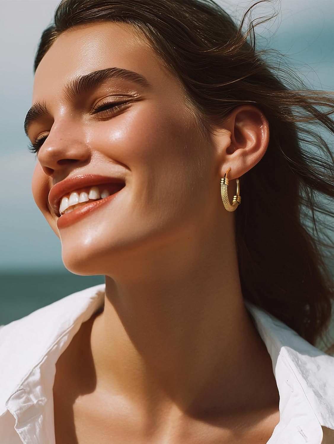 KeyStyle Mesh Hoop Earrings for Women, Stainless Steel Gold Hoops Earring Lightweight Loops, 2MM Thick Hypoallergenic Circle Endless Hollow Hoop 20mm-80mm - Image 2