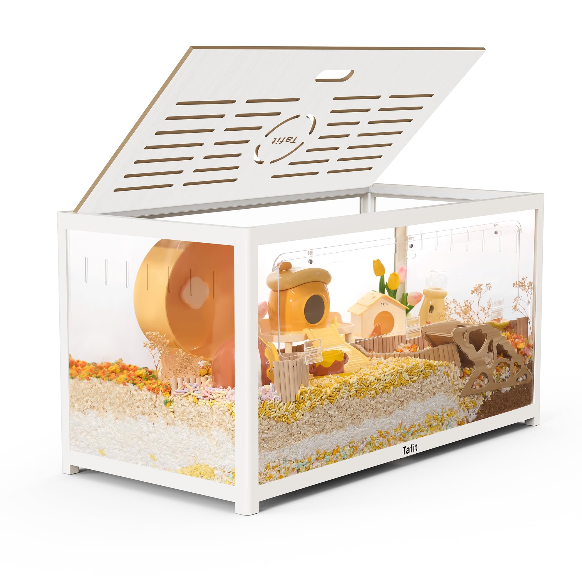 Tafit Large Metal Hamster Cage Stackable Enclosure with Magnetic Door & Removable Wooden Top Easy to Assemble 100×50×52cm for Syrian Dwarf Hamsters Gerbils Rats Mice (0.5m², White)