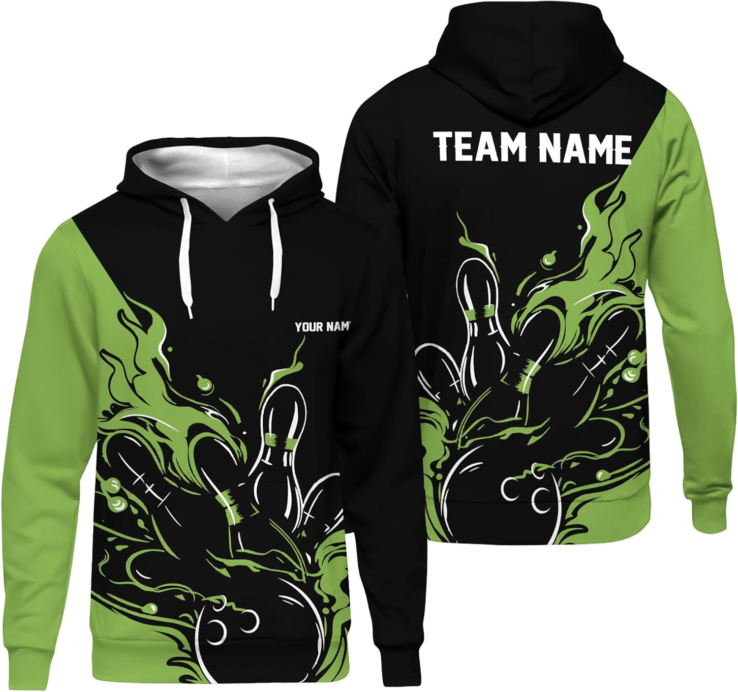 Unisex Bowling Hoody Personalized Unique Green Bowling Ball Long Sleeve Shirt For Birthday Printing Bowling Team Outfit