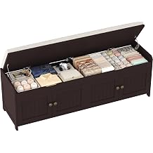 HOMEFORT 54.4" Shoe Bench with Lift Top Storage, Entryway Bench with Cushioned Seat, Wooden End of Bed Bench, Shoe Cabinet Bench with Hidden Storage Space, for Bedroom, Hallway,Espresso