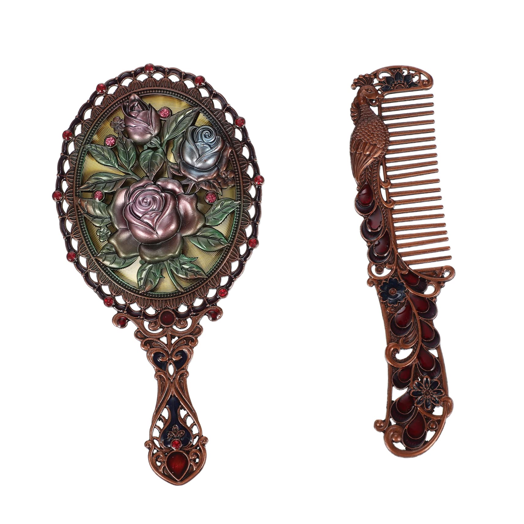 Alipis 1 Set Mirror with Handle Folding Mirror Oval Mirror Wedding Sets for Women Portable Vanity Barber Mirror Loral Folding Mirror Wear-resistant Makeup Mirror Metal Mirror Hand Mirror