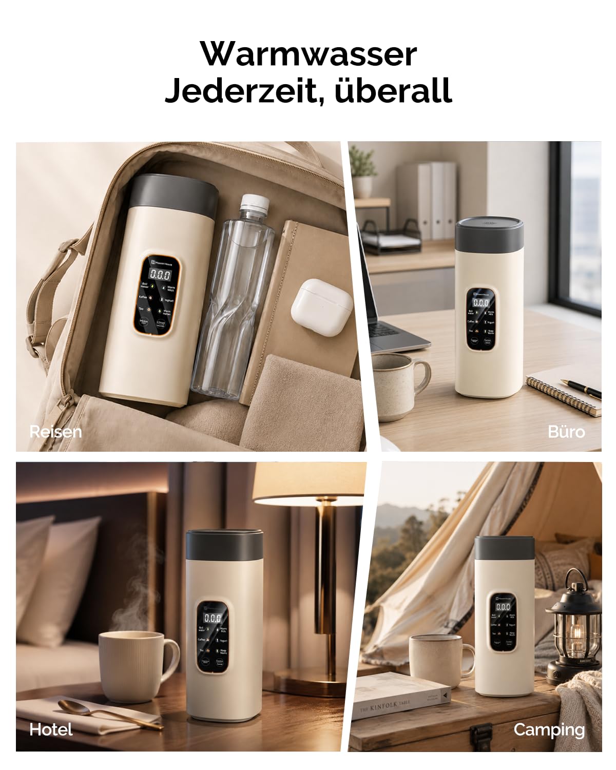Maestri House Reisewasserkocher 550 ml, Wasserkocher Klein mit 6 Funktionen