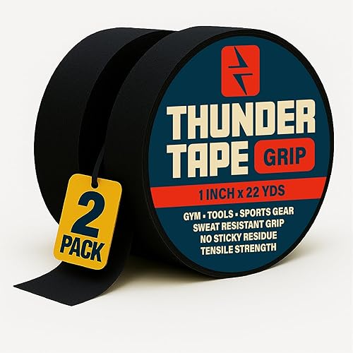 2 Pk Grip Tape - Cloth Grip Tape for Pull Up Bars, Sports, Tools, Handles, Bats, Rackets, Gym Equipment, Wire Wrap - No Residue, Sweat Resistant, 1 Inch x 66 Feet Each Roll - Black