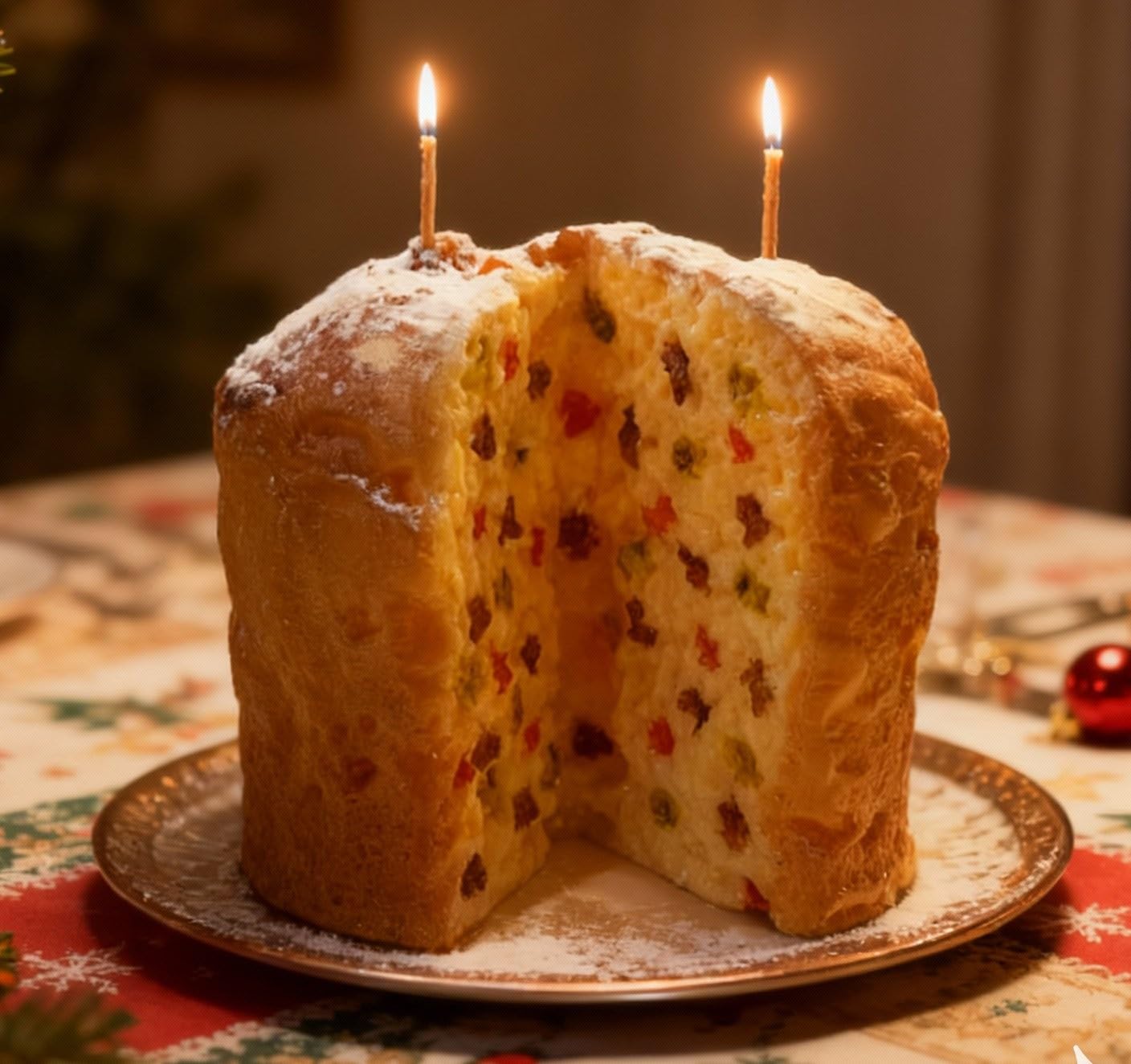 Cereria Di Giorgio - Candela a Forma di Panettone con Canditi - Color Caramello - Diametro 14 cm Altezza 13 cm - Artigianale - Idea Regalo Natale