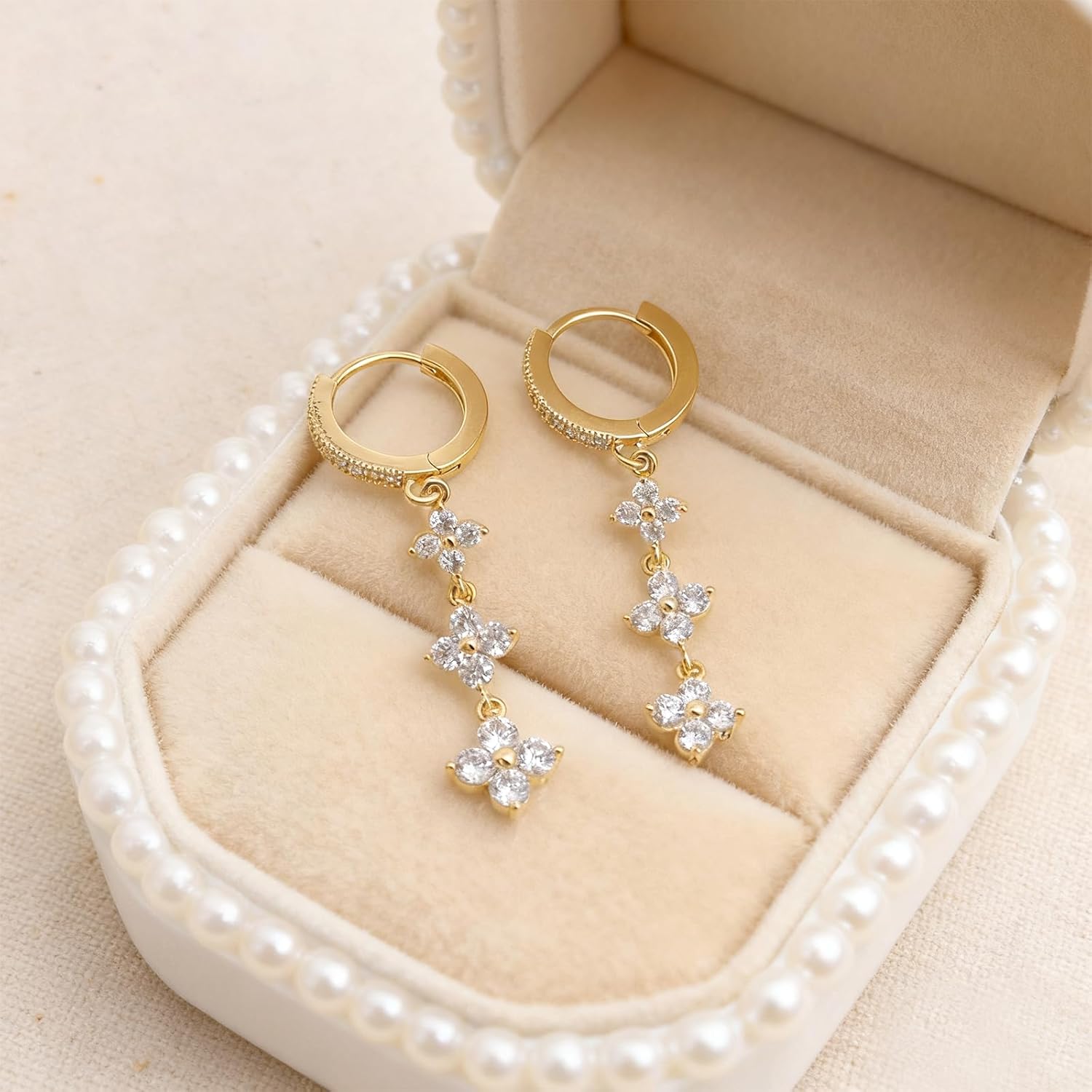 Sonateomber Gold Silver Rhinestone Small Hoop Dangle Earings for Women, Dainty Sparkly Layered Cubic Zirconia Dangling Earing Prom Wedding Accessories Fashion Jewelry Gift - Image 6