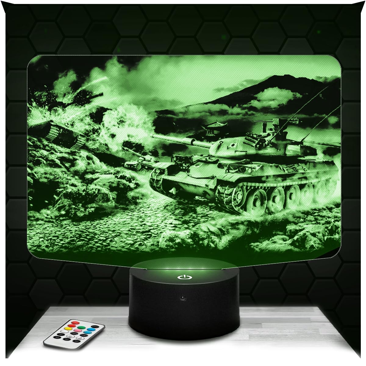 Lampephoto.fr - 3D Lamp W. of Tanks, Video Game Geek Gift for Men, Gamer, Touch LED Night Light, 3D Hologram Effect, Christmas Birthday Gift Idea for Men Women, Bedroom Decoration Object