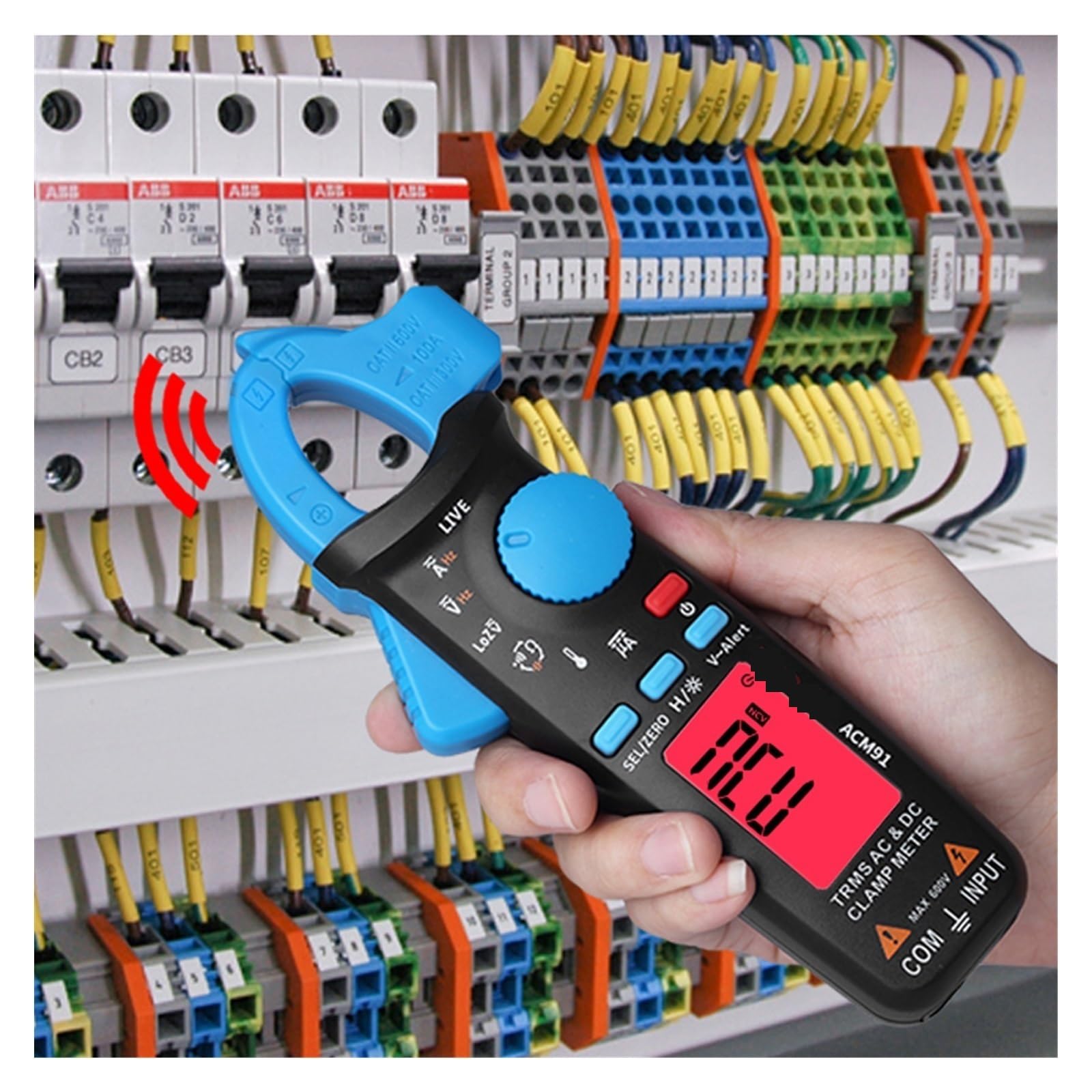 Pinza amperimétrica digital, Medidor De Pinza Digital ACM91 Corriente CA/CC 1mA Valores Eficaces Verdaderos Rango Automático Control En Vivo NCV Temp Condensador Frecuencia Multímetro(ACM91(Blue))