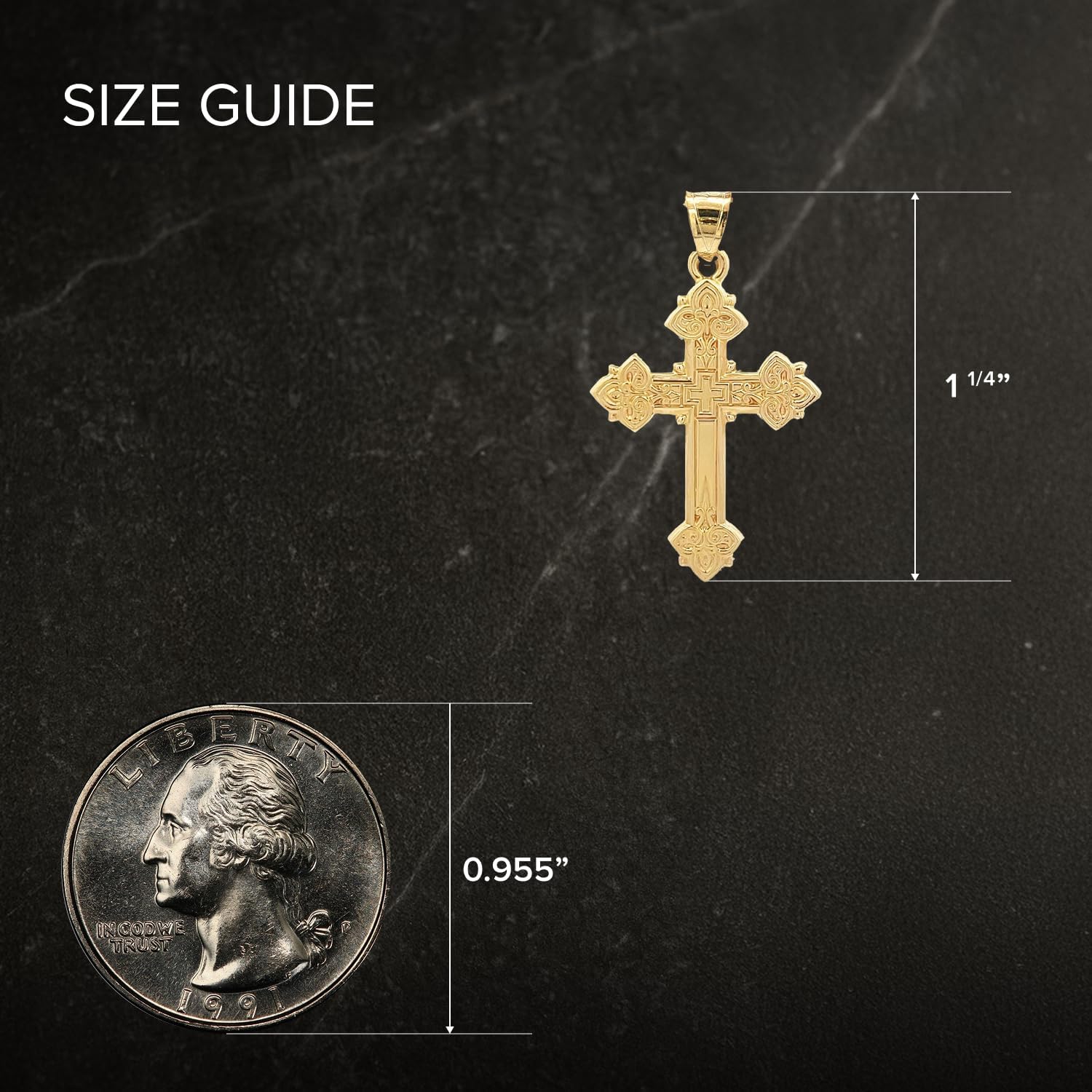 Cross+Crown Premium 14K Gold Crucifix Pendant for Women & Men with Budded Edge Design, Durable Double-Bonded 14K Yellow Gold Crucifix to Avoid Tarnishing, Authentic Pendant for Men & Women, Handcrafted in the USA