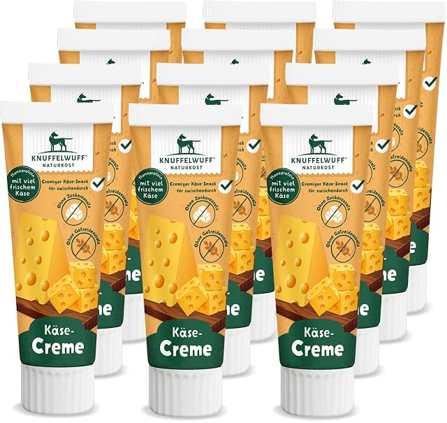 Knuffelwuff Tuben Snack - Crema de queso (12 unidades, con mucho queso fresco, sin conservantes, sin azúcar…