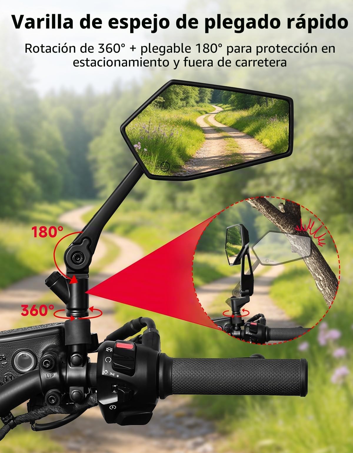 KEMIMOTO Espejos Moto Homologados con Soporte Móvil, Retrovisores Universales Plegables M10 de Aluminio para Scooter, Ciclomotor, ATV