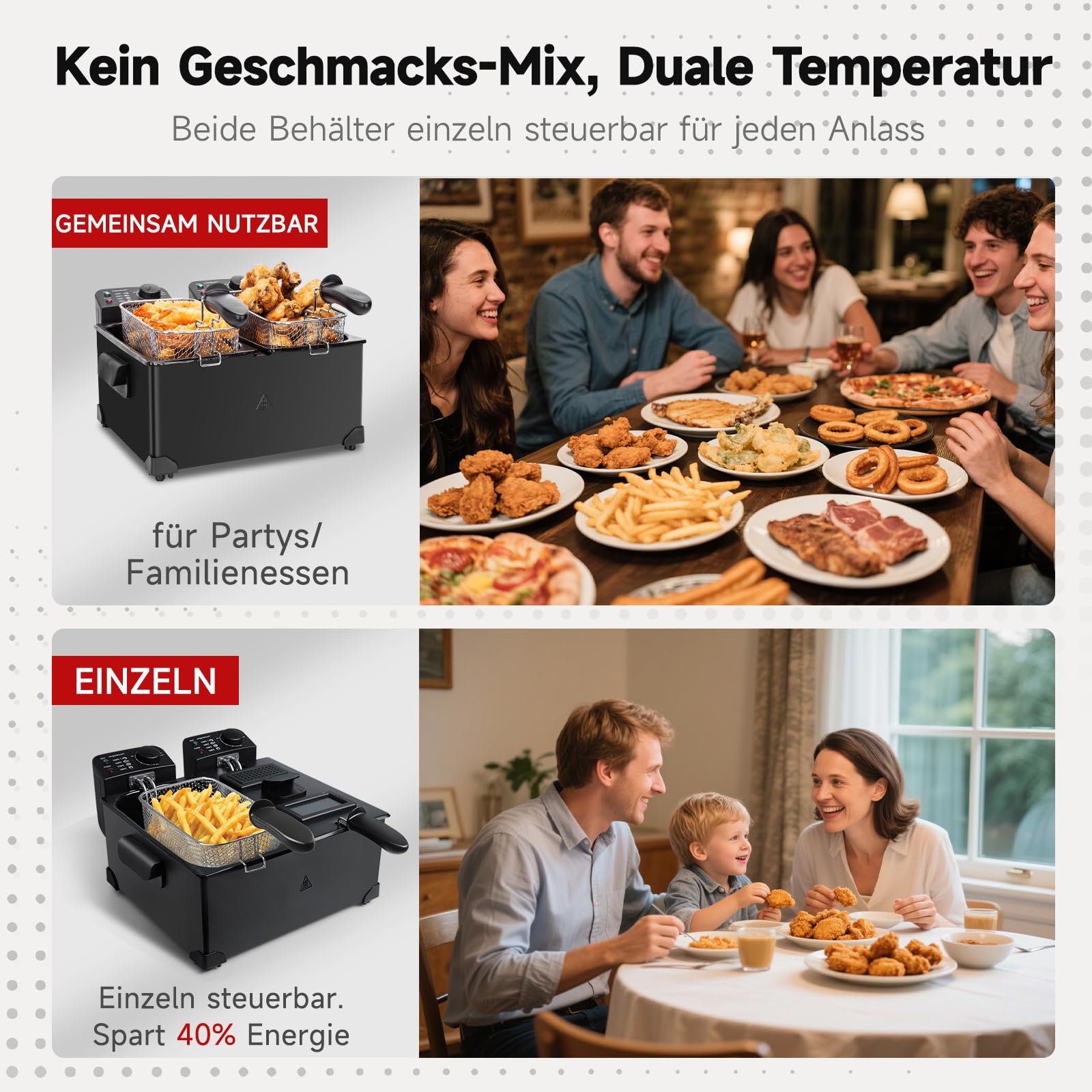Aigostar Edelstahl Doppel-Fritteuse 3600W mit 2x3L Körben, Kaltzonenfunktion, Thermostat (90-190°C), Sichtfenster, emailliertem Topf, Ölfilter & Automatik-Abschaltung, Schwarz