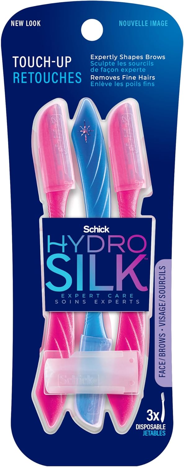 Schick Hydro Silk Touch-Up Dermaplaning Tool with Precision Cover, 3ct | Dermaplane Razor, Face Razors for Women, Peach Fuzz Remover