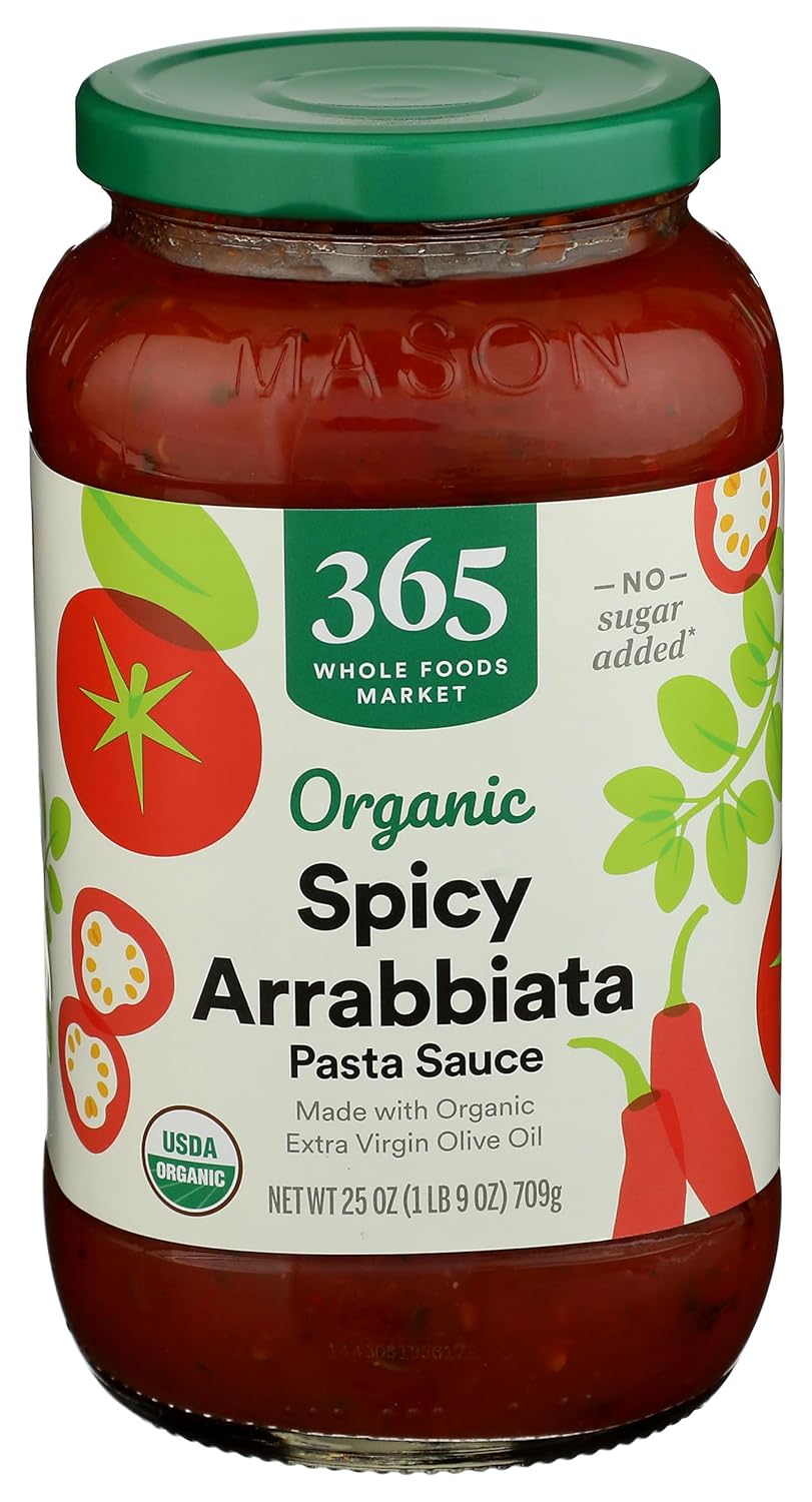 365 by Whole Foods Market Organic Arrabbiata Pasta Sauce, 25 Ounce Jar - Spicy Marinara with Clean Ingredients