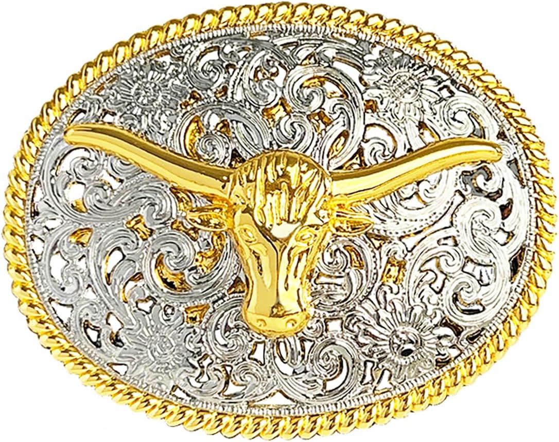 TOPACC Western Belt Buckle for Men Women Cowboy Cowgirl Rodeo Gold Buckle 1.5 Inches Novelty Belt Buckle