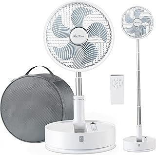 Marchpower Foldable Travel Fan, 10" Recharger 7200mAh Battery Operated Portable Osciallating Pedestal Fan with Remote Control, Quiet 5-Speed Foldaway Collapsible Telescopic Fan for Home Picnic Camping