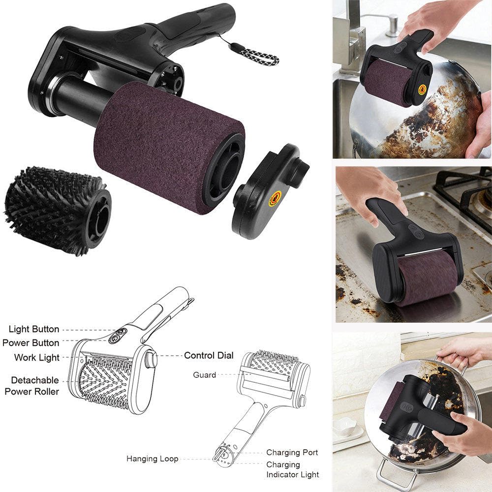 Spazzola Elettrica per Barbecue, Pulitore Cordless con Testine Intercambiabili, Spazzola Robusta con Luce LED E Setole in Acciaio Inox per Griglie da Interno Ed Esterno