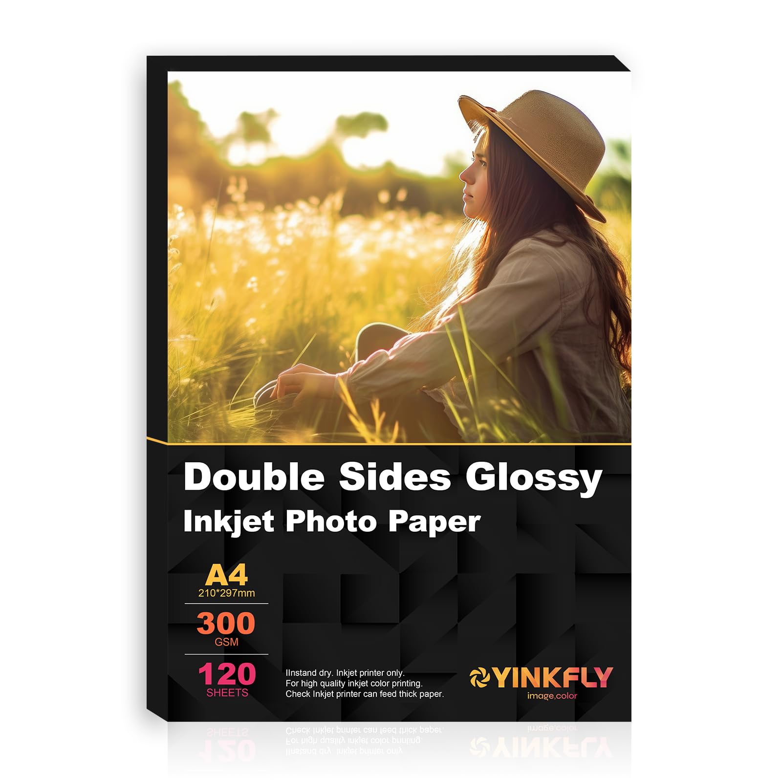 Yinkfly 300gsm A4 120sheets Glossy Photo Paper Double Sided Inkjet Heavyweight Thick Single Printing Surface for Photos, Greeting Card, Postcard, Invitation Cards.