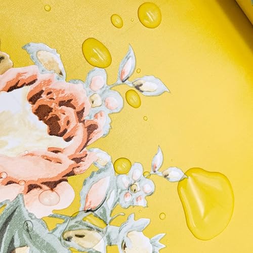 Miniatura 2 de Rollo de papel tapiz floral de 32.8 pies para despegar y pegar, de vinilo de peonía amarilla, fácil de usar, contra salpicaduras (393.7 x 17.7