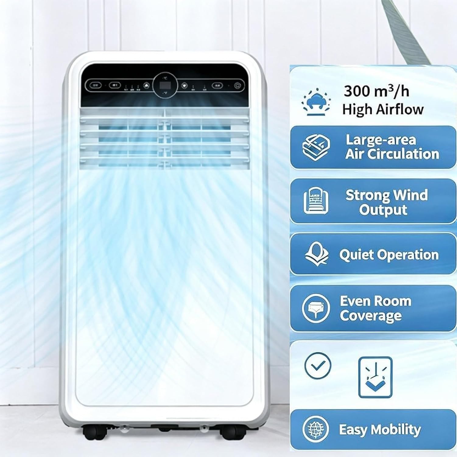 Aire Acondicionado Portátil 12000 BTU, Sin Control por Voz, Enfriar Ventilador Deshumidificar Sueño, Caudal 350m³/h, Temporizador 24H, Kit Ventana Salón