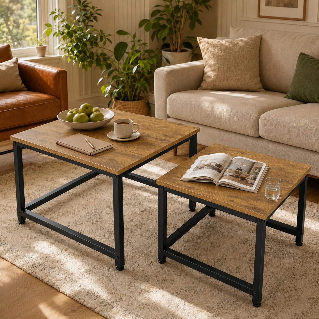 Hawthyhome quadratisch couchtisch 2er Set Holz, Braun
