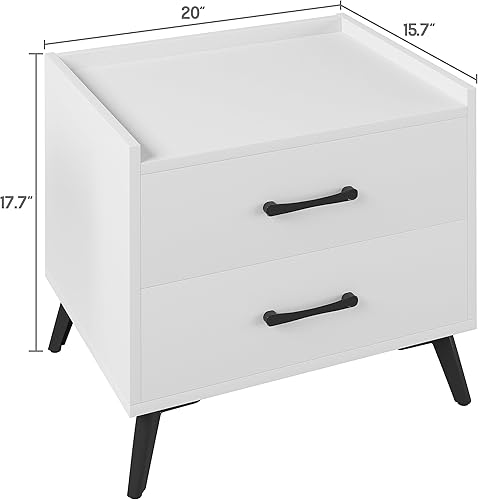 Miniatura 2 de ZeeFu Mesita de noche blanca con 2 cajones de almacenamiento, mesita de noche clásica moderna con patas de metal, mesa auxiliar minimalista y