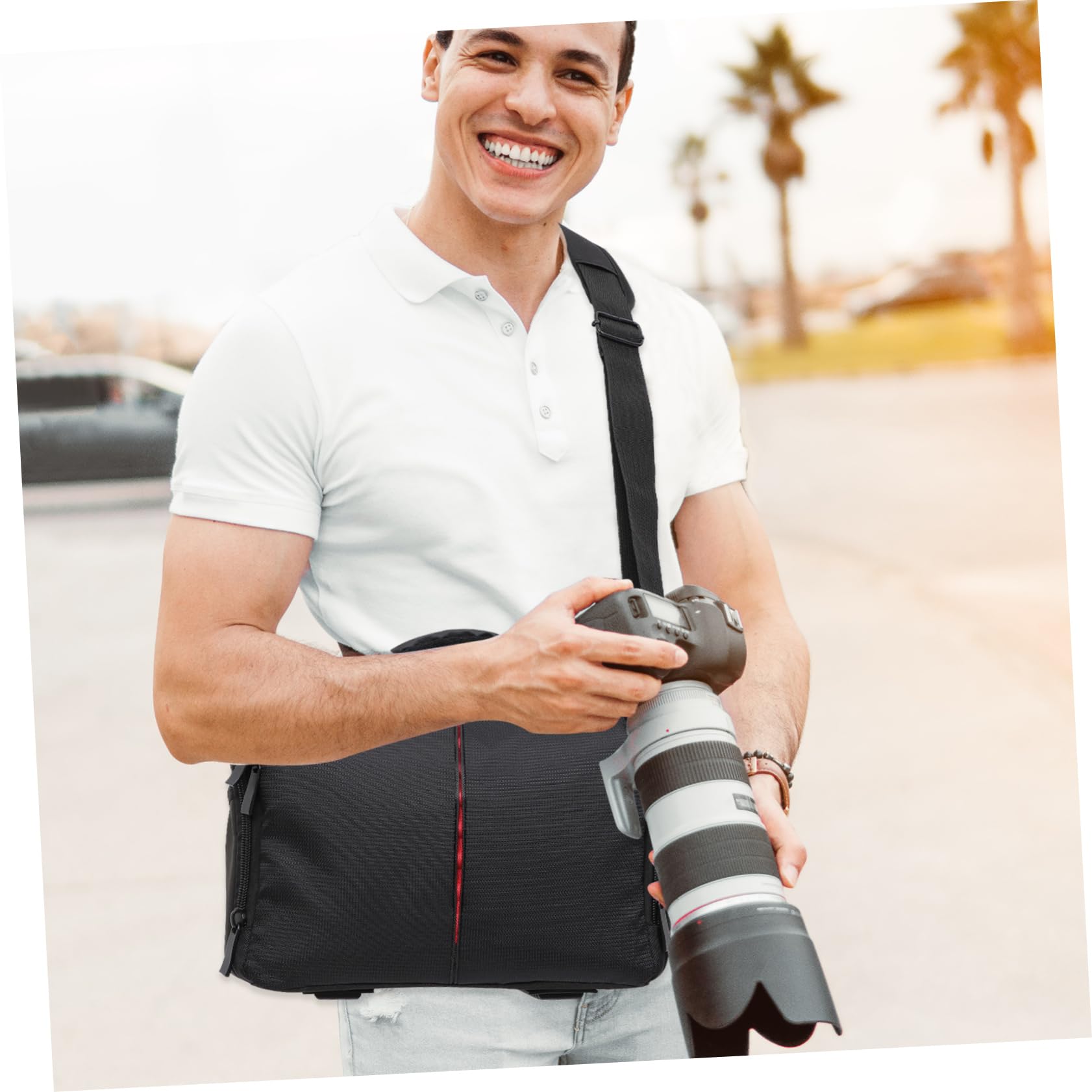 Veemoon Borsa Fotografica per Reflex Nera, Imbottita e Antiurto, Tracolla Regolabile, Copertura Antipioggia per Accessori e Uso Quotidiano