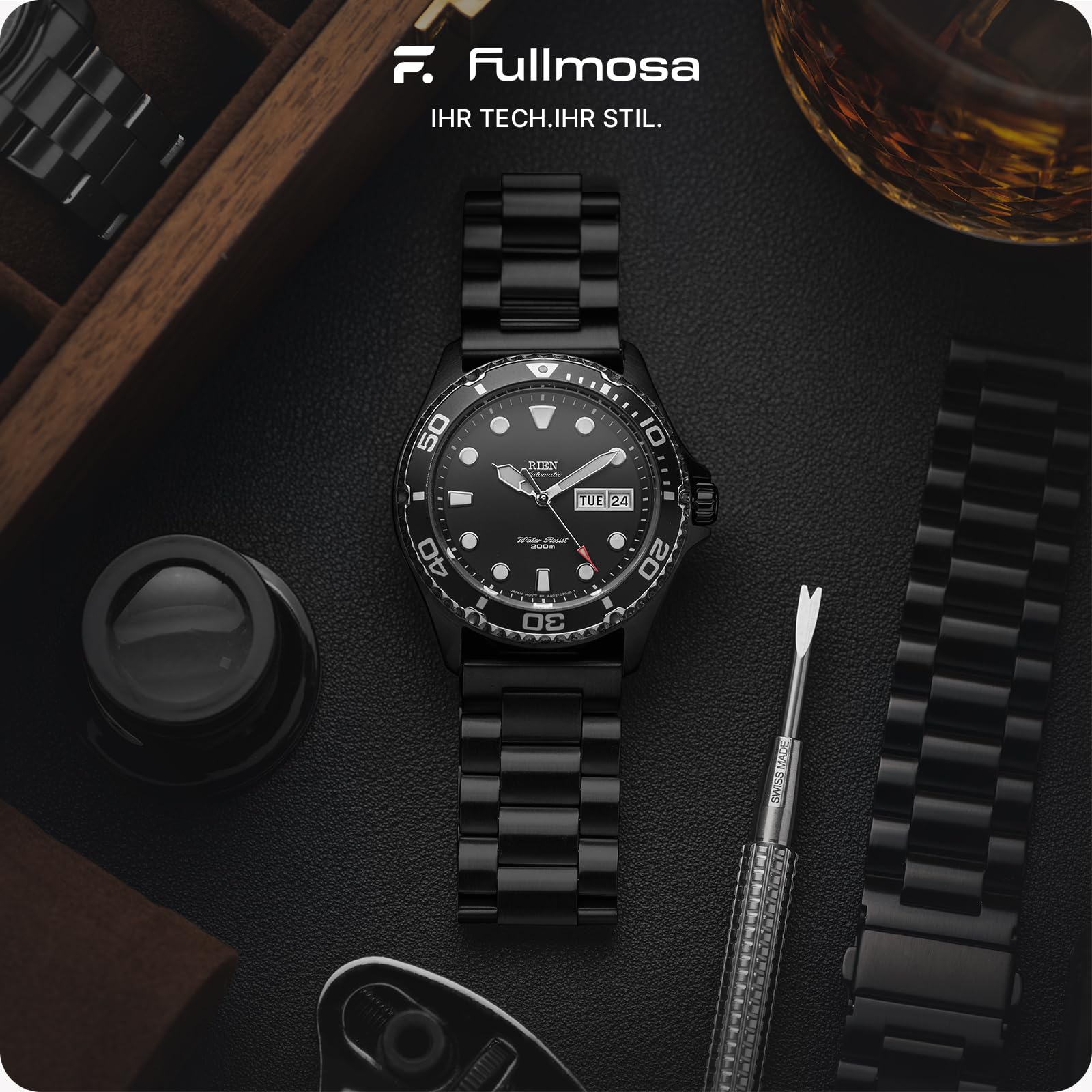 Fullmosa Edelstahl Uhrenarmband 22mm 16mm 18mm 19mm 20mm 24mm für Uhr und Smartwatches| Wechsel Ersatz Metallarmband mit Schnellverschluss für Damen&Herren, 22mm Schwarz
