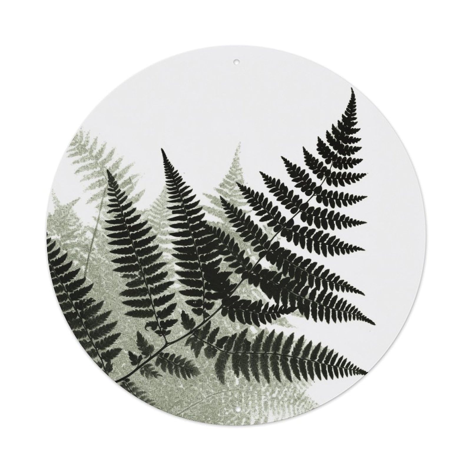 LZQPOEAS Natural Plant Silhouette Fern Leaf Round Aluminum Wall Art Sign, Metal Indoor Wall Decor with Holes, Durable Circular Aluminum Plaque for Home, Bar, Cafe, Living Room, And Office Decoration