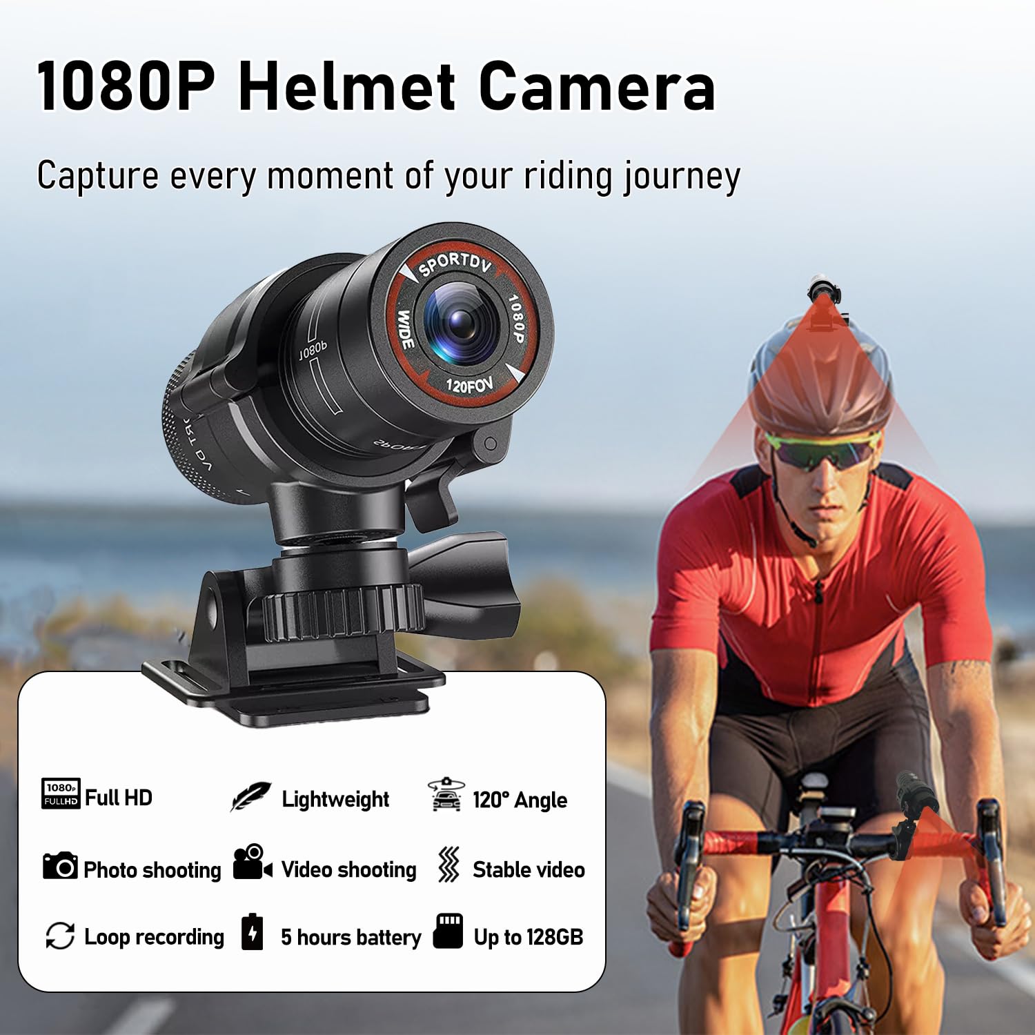 Bayehngs Caméra D'action Avec Pouce 1080p, Petite Caméra Portable, Enregistrement POV Mains Libres, Caméra Corporelle Pour Vélo, Moto, Voyage, Aventures En Plein Air (64 Go Standard