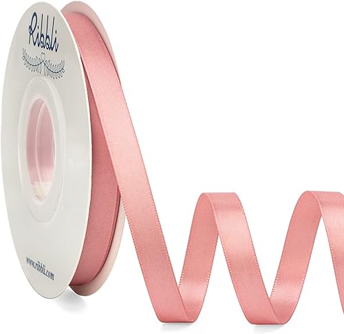 Miniatura 433 de Ribbli - Cinta de satén roja de doble cara, 1 pulgada x 25 yardas, uso para ramo de lazos, envoltura de regalo de Navidad, arreglo floral Rojo