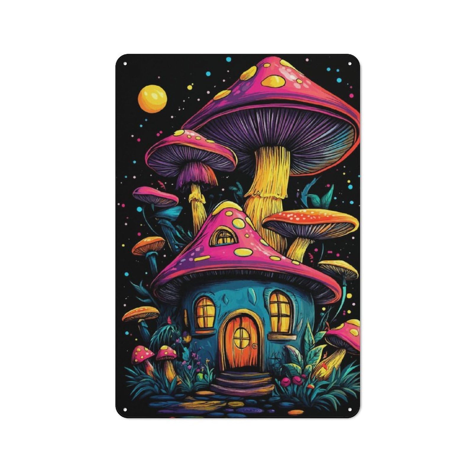 Junmoney Mushroom House Rustic Metal Sign 30X20cm For Lounge Or Reading Corner, For Reading Corner Decorators