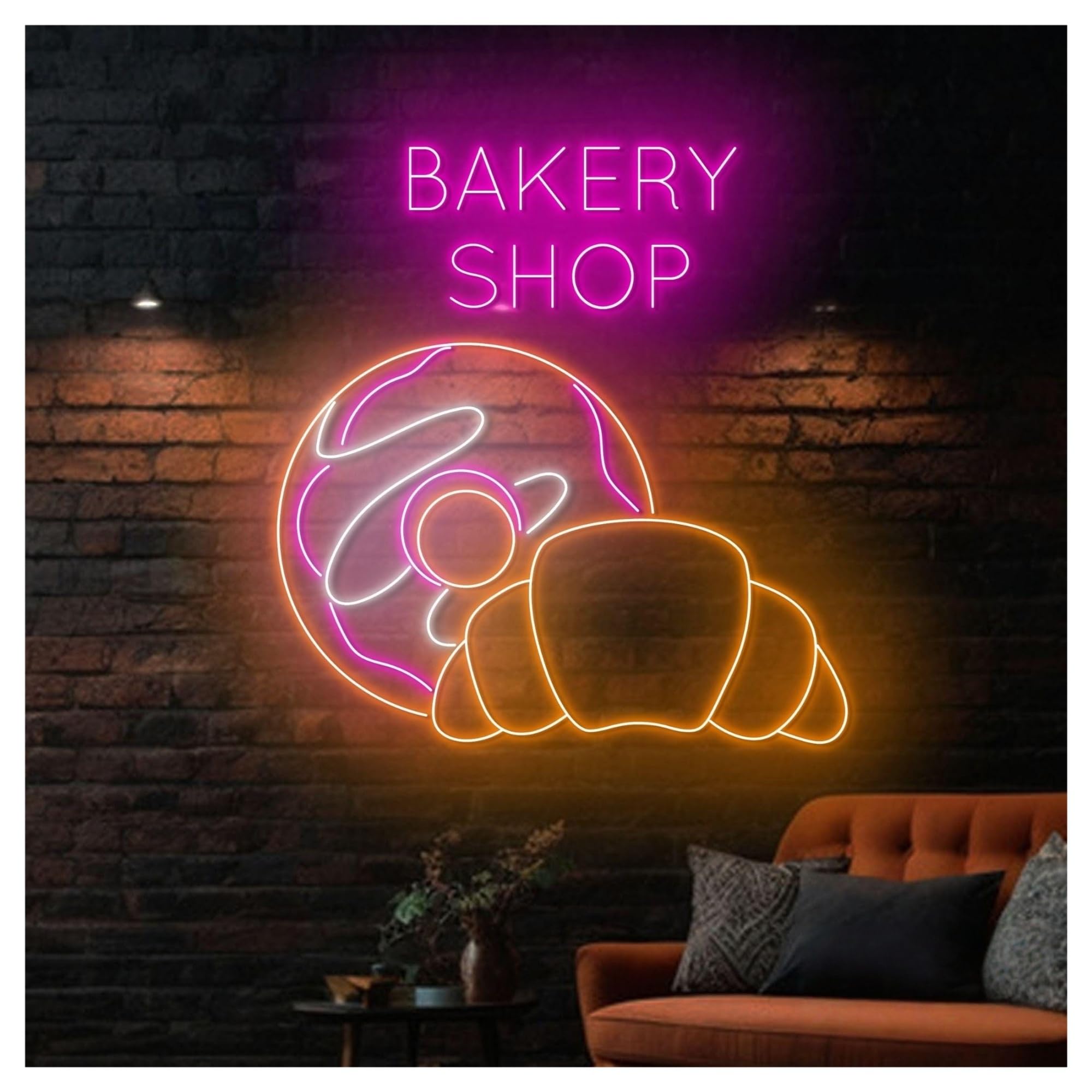 XENITE Luces Art Decoration Christmas Letrero De Neón Bakery Open Con Luz LED Donut Y Croissant, Ideal Como Decoración Pared Para Escaparate, Entrada Negocios, 60cm