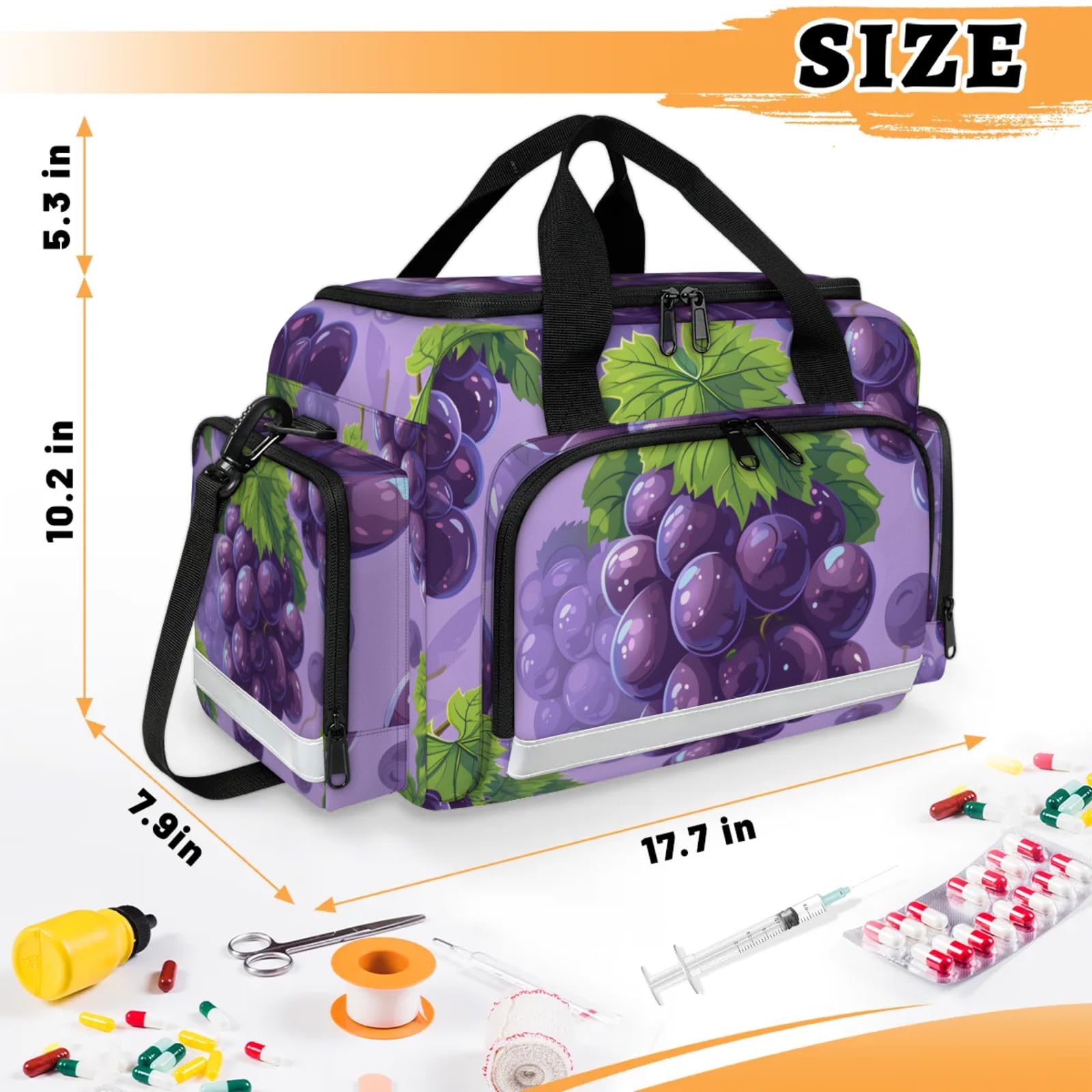 GzLeyigou First Aid Bags Empty, Fresh Grapes Emergency Bag First Aid Kit Multiple Compartment Kit Carrier On Call Trauma Bag For Paramedics Emergency Medical Supplies Kit
