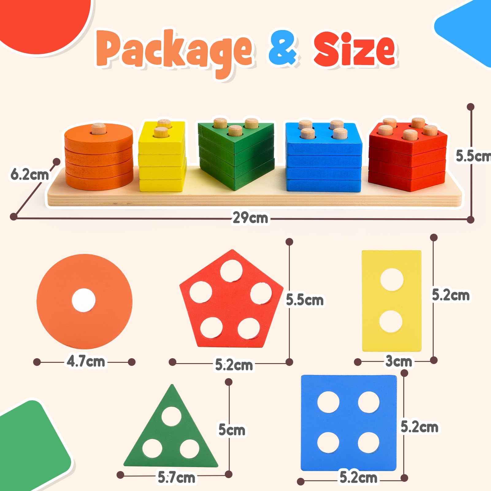 Giocattolo In Legno Montessori 2 In 1 Per Bambini 1-3 Anni, Con Bastoncini Colorati E Forme, Gioco Educativo Per Motricità Fine