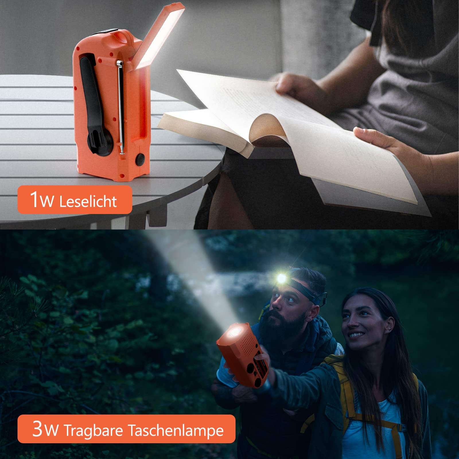 Kavolet Solar Kurbelradio – Mit AM/FM, 5000 MAh Powerbank, LED-Taschenlampe, SOS-Alarm, Wasserdicht IPX5