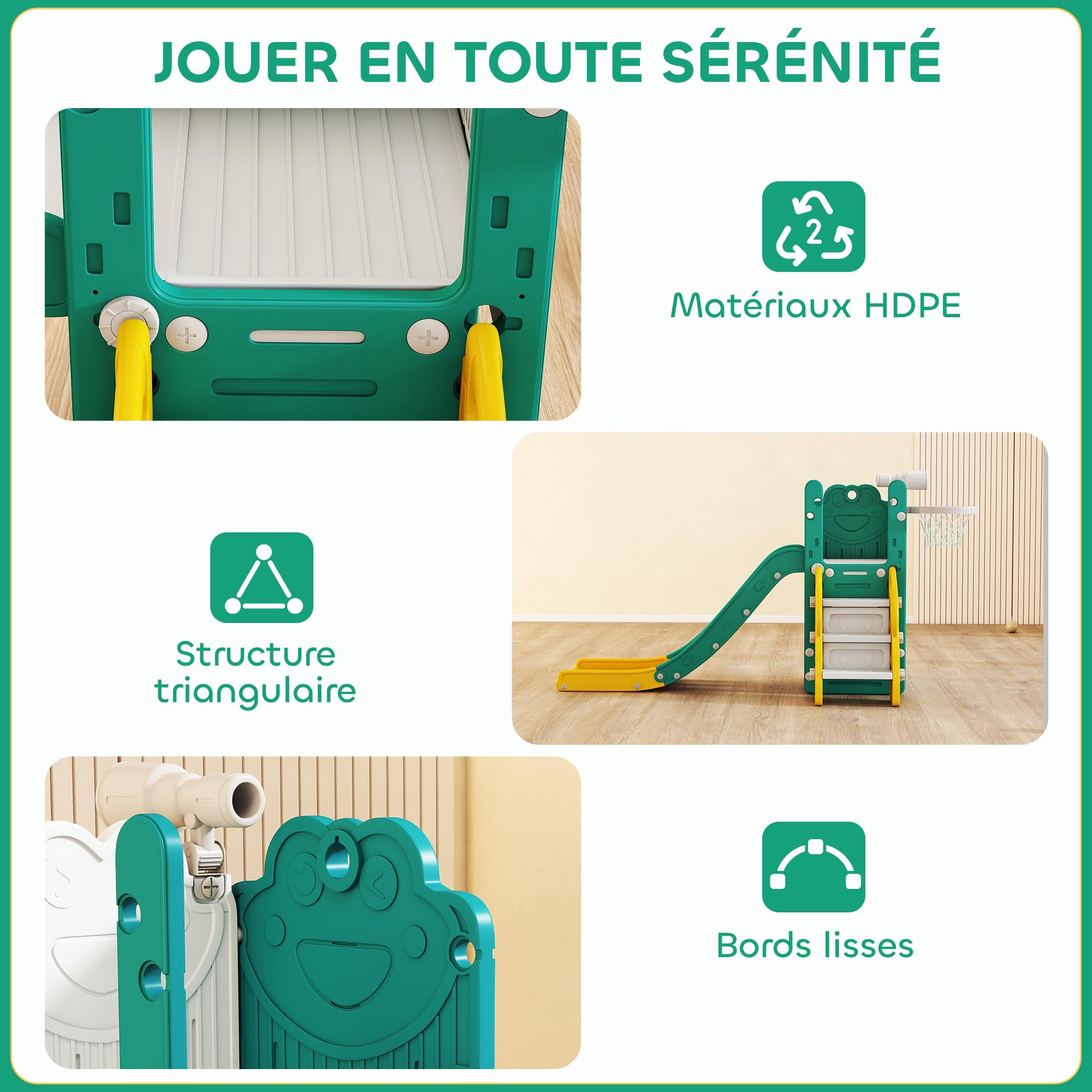AIYAPLAY Toboggan pour Tout-Petits 5 en 1 avec Panier de Basket, Jaune | Toboggan Autoportant pour Enfant, Centre d'Activités pour Aire de Jeux, Structure d'Escalade, Télescope, Boîte de Rangement