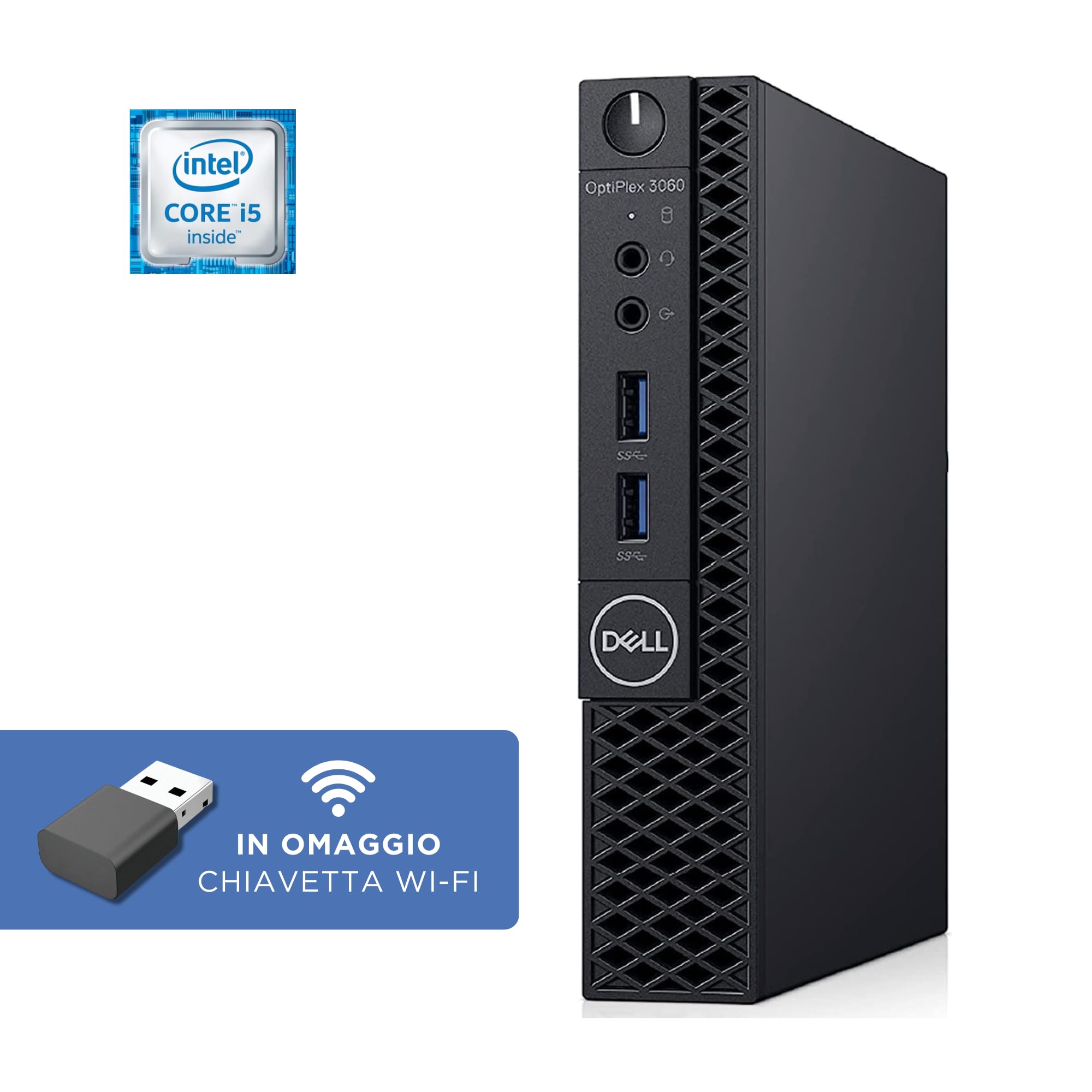 Dell OptiPlex 3060 Micro - Intel i5-8500T 6 Core 2.10 Ghz - Ram 8 GB SSD 256Gb - HDMI Disp Port - Mini Pc Pronto all'uso con Win 11 e Libre Office (Ricondizionato)