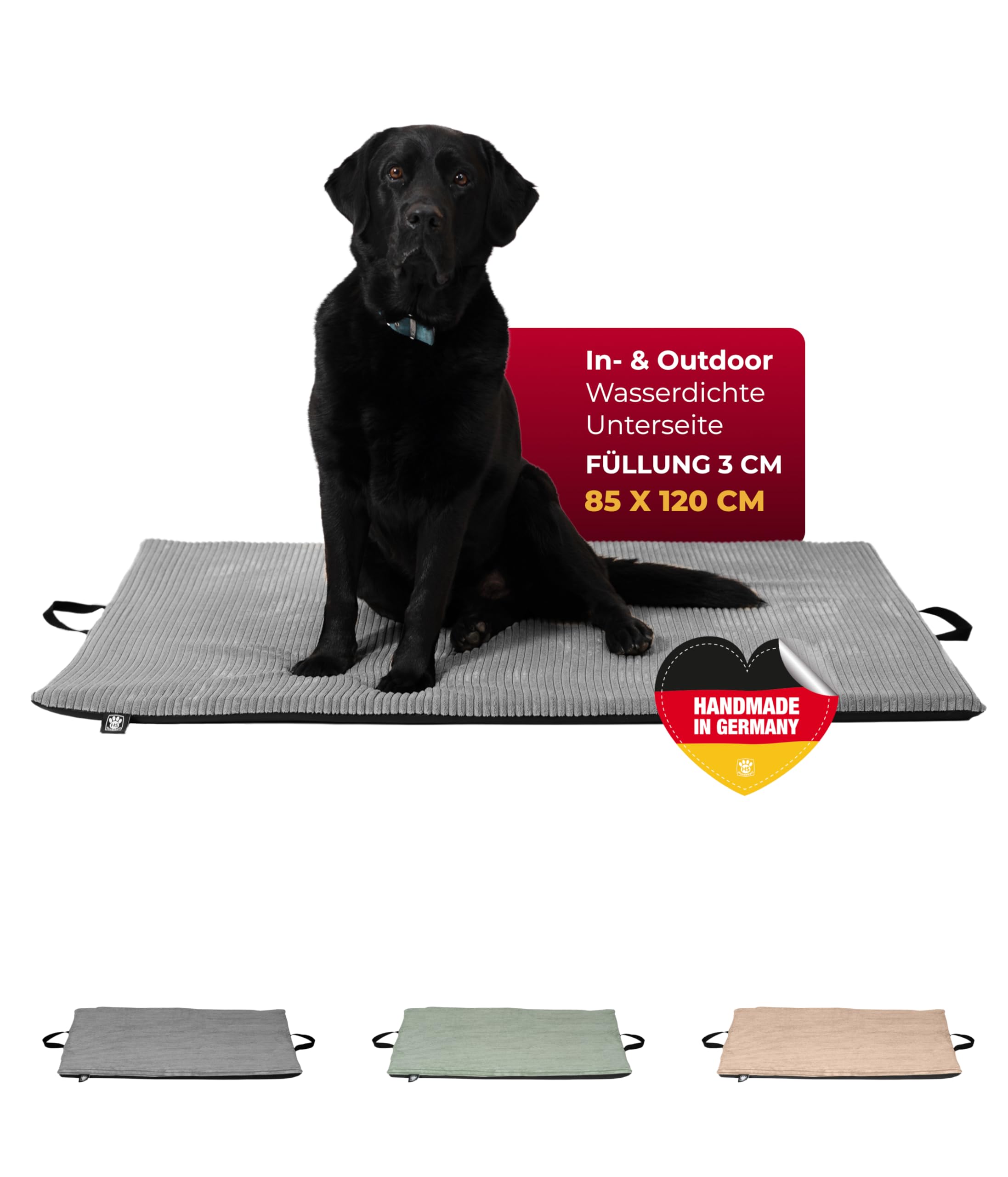 Hundematte In- und Outdoor (85x120 cm) – Bequemes Reisebett – Wasserfeste Unterseite – Waschbar & robust – Anthrazit, Made in Germany