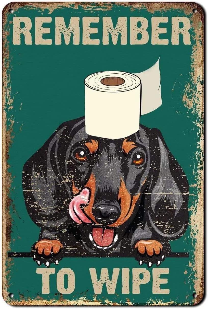 Anceky Style-10 Dachshund Remember To Wipe Tin Sign, Funny Bathroom Quote Metal Sign Wall Decor For Officehomeclassroom Bathroom Decor S Best Farmhouse Decor Ideas Vintage Restroom Decoration 12X16 Inch