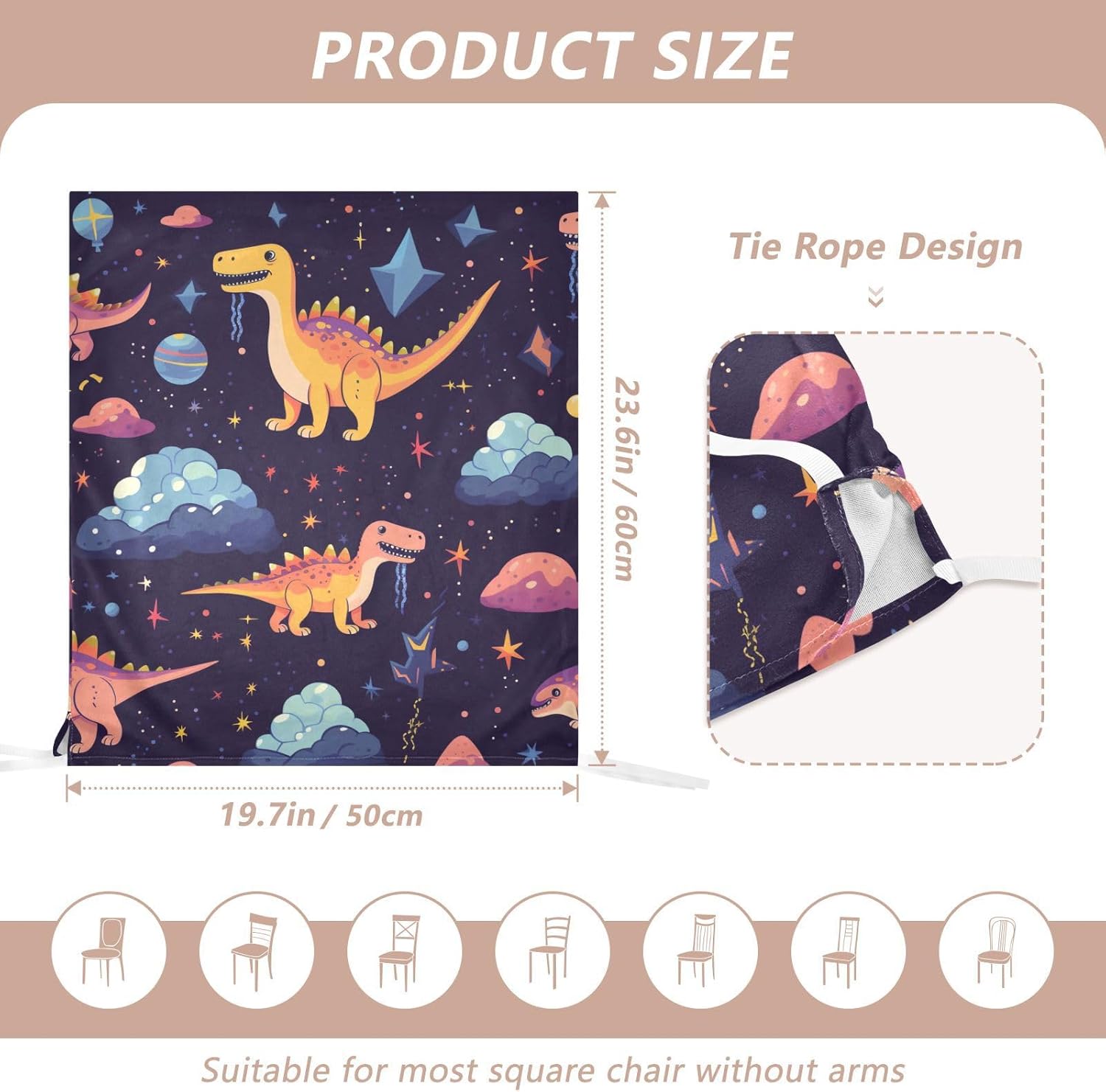 ALAZA Dinosaur and Stars Chair Back Cover Set of 6, Washable Reusable Removable Chair Slipcovers Decorative Chair Cover for Home Kitchen Wedding Party