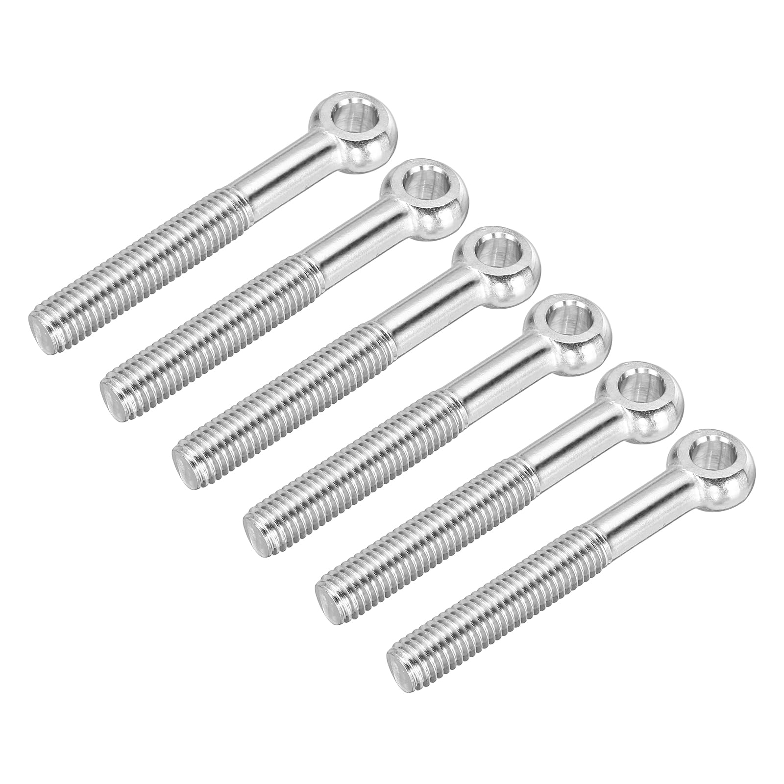 Defanex M10 x 70mm Shoulder Swing Lifting Eye Bolt, 6 Pcs 304 Stainless Steel Full Thread Machinery Fisheye Eye Hole Rigging Bolt for Home Renovation Pipeline Gate Valves, Silver