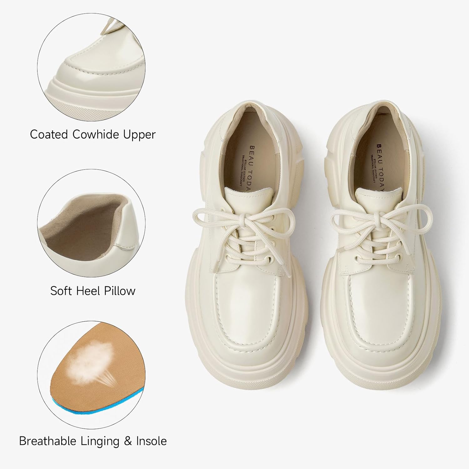 BEAU TODAY Women's Platform Oxfords, Chunky Work Oxford Shoes for Women, Business Casual Leather Shoes Women, Comfortable Non-Slip Round Toe Dressy Shoes - Image 4