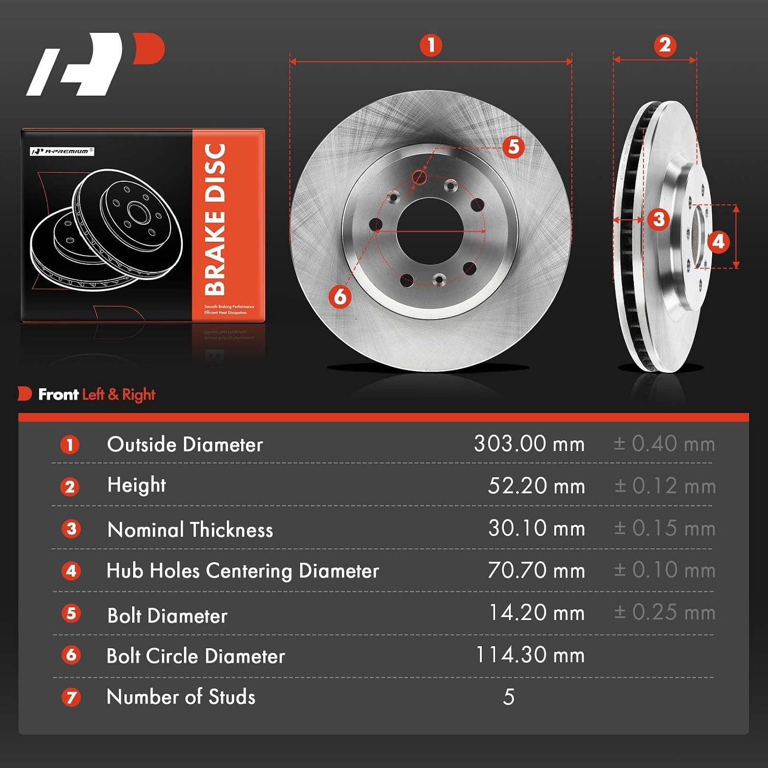 A-Premium 11.92 inch (303mm) Front Vented Disc Brake Rotors Compatible with Select Chevy and Buick Models - Lucerne 06-11, Impala 06-13, Impala Limited 14-16, Monte Carlo 06-07, 2-PC Set