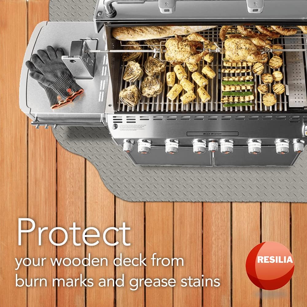 RESILIA - Large Under Grill Mat - Sandstone Diamond Plate, 72 x 48 inches, 12-inch Splatter Protection Lip, for Outdoor Use