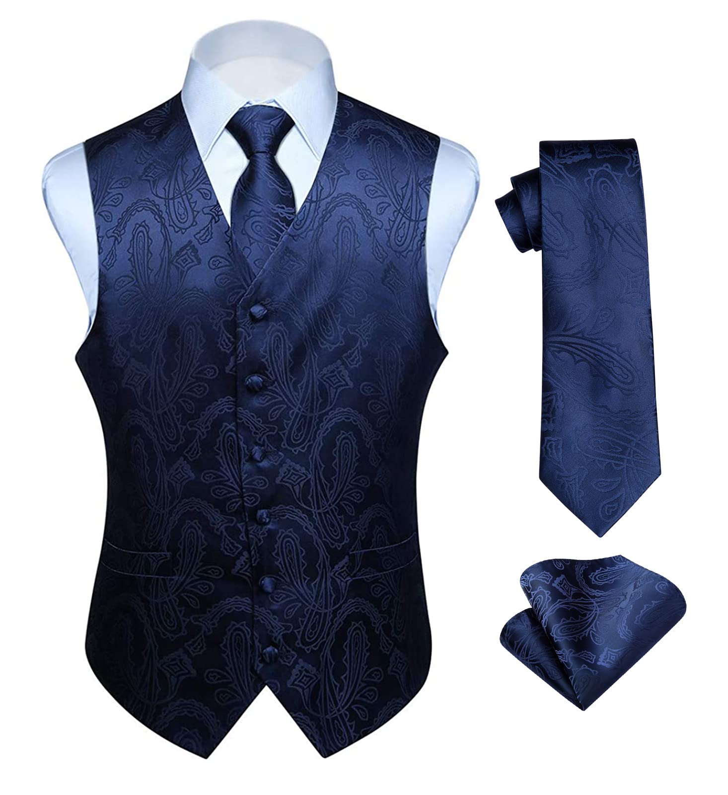Hisdernmens Vest Tie Set 3pc Formal Waistcoat Paisley Floral - Main Image