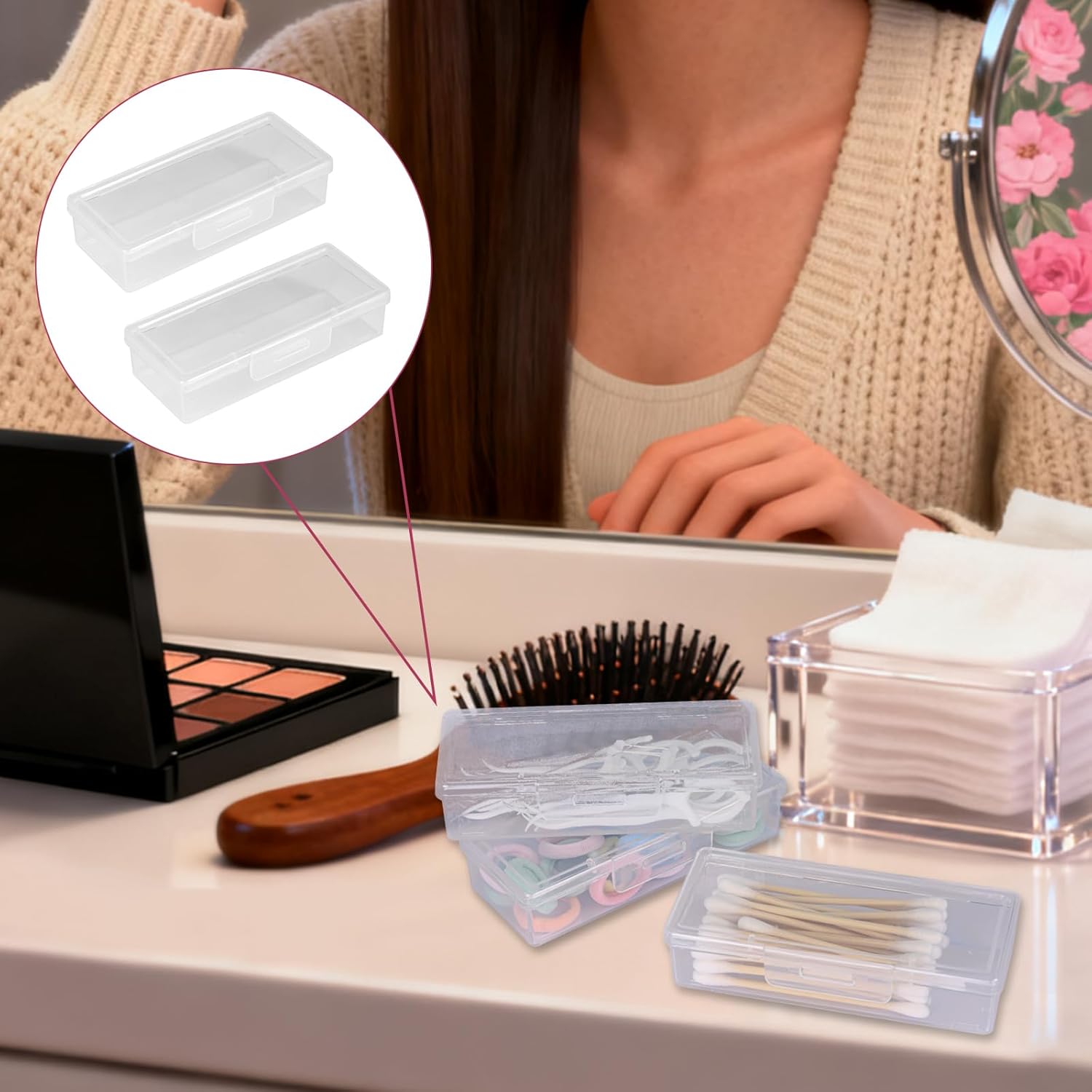 3Pcs Cotton Swab Holder for Travel,Portable Dental Floss Case Clear Plastic Cotton Pad Holder,Travel Floss Picks Case Storage Containers with Dustproof Lid - Image 3