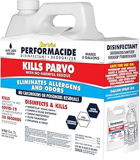 PERFORMACIDE Kills Parvo - No-Rinse Disinfectant, Deodorizer for Pet Surfaces - Kills Parvovirus, Ringworm, Feline Calicivirus, Avian Influenza (Bird Flu), Naturally Dissipates - 3 pk Gallon Kit